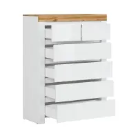 Cómoda Holten 99 cm con 6 cajones blanco/roble wotan/blanco brillo