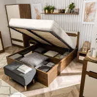 Cama Ruso 140x200 con contenedor y somier roble april