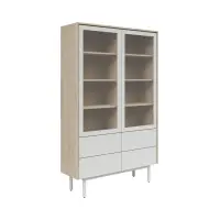 Vitrina Ema 105 cm con 2 puertas y 4 cajones nogal jackson hickory/gris claro