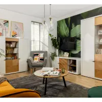 Estante de pared Rovika 153 cm blanco brillo/roble natural