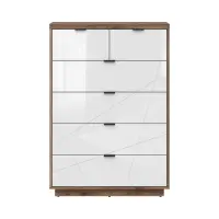 Cómoda Forn 90 cm con 6 cajones roble delano oscuro/blanco brillo