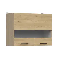Armario superior de cocina Junona Line 80 cm de dos puertas con vitrina roble bernstein