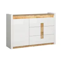 Cómoda Alameda 147 cm con puertas y 3 cajones roble westminster/blanco brillo