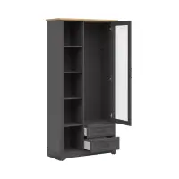Vitrina Tolmin 100 cm con puertas y 2 cajones grafito/roble artisan