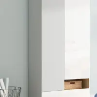 Шкаф двухдверный Nandu 90 см с ящиком светло-серый/дуб польский/белый глянец