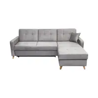 Sofá rinconera universal Lars convertible con arcón de terciopelo gris