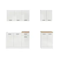 Conjunto de cocina Junona Line A 180 cm brillo tiza con encimera