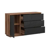 Cómoda Forn 156 cm con puertas y 3 cajones roble delano oscuro/negro mate