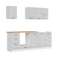 Кухонний гарнітур Junona Line 220 см світло-сірий глянець зі стільницею