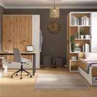 Cama Homeland 100x200 con cajones blanco/roble artisan