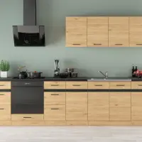 Conjunto de cocina Junona Line 300 cm roble bernstein con encimera