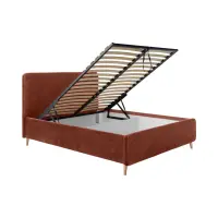 Cama tapizada Bondo 140x200 con arcón y somier naranja