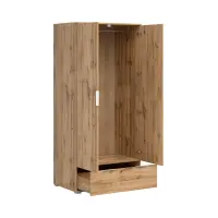 Armario de dos puertas Zele 90 cm con cajón roble wotan
