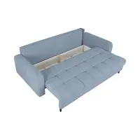 Sofá de tres plazas Sorella convertible con arcón, chenilla azul claro