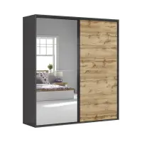 Armario de puertas correderas Flex 220 cm con espejo grafito/roble wotan