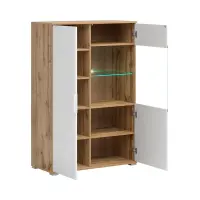 Vitrina Zele 90 cm con 2 puertas roble wotan/blanco brillo