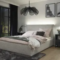 Cama tapizada Tripo 160x200 con somier y arcón beige