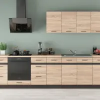 Conjunto de cocina Junona Line 300 cm roble sonoma con encimera