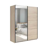 Armario de puertas correderas Tetrix 153 cm con espejo roble sonoma