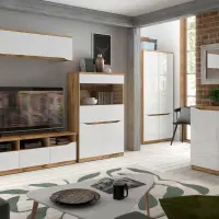 Aparador Nuis 135 cm de tres puertas roble wotan/blanco brillo