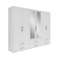 Armario de seis puertas Herford 270 cm con espejo y 6 cajones blanco