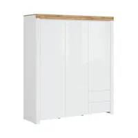 Armario de tres puertas Holten 180 cm con cajones blanco brillo/roble wotan