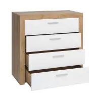 Cómoda Balder 90 cm con 4 cajones roble riviera/blanco brillo