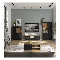 Estantería Zenda 117 cm con 2 puertas, cajón y 4 estantes roble waterford/negro