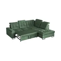 Sofá de esquina derecho Aragon convertible con reposacabezas y asiento ajustable verde