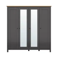 Armario de cuatro puertas Hesen 197 cm con espejo grafito/roble artisan