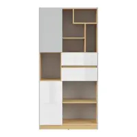 Estantería Nandu 80 cm con 2 puertas 2 cajones y 7 estantes gris claro/roble polaco