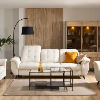 Sofá de tres plazas Doria convertible de terciopelo crema