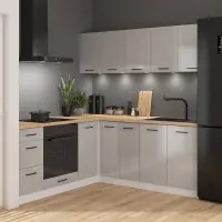 Conjunto de cocina rinconera Junona Line 200x200 gris claro brillo sin encimera