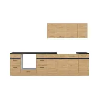Conjunto de cocina Junona Line 300 cm roble bernstein con encimera