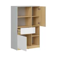 Комод Nandu 80 см с 2 дверцами 4 полками и ящиком светло-серый/дуб польский/белый глянец