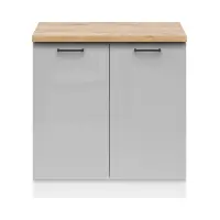 Mueble de cocina inferior Junona Line 80 cm de dos puertas gris claro brillo con encimera