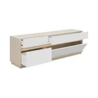 Mueble RTV Kim con 3 cajones y puertas roble riva claro/blanco