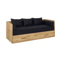 Cama extensible Tetrix roble wotan 80-160x200 con contenedor, colchón y cojines negra