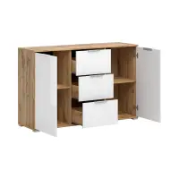 Cómoda Zele 135 cm con 2 puertas y 3 cajones roble wotan/blanco brillo