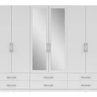 Armario de seis puertas Herford 270 cm con espejo y 6 cajones blanco