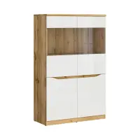 Vitrina Nuis 90 cm con 4 puertas roble wotan/blanco brillo