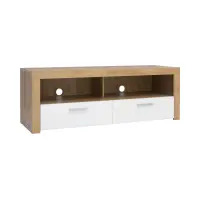 RTV cabinet Balder 135 cm with 2 drawers and a shelf riviera oak/white gloss