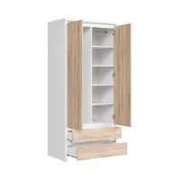 Armario de dos puertas Kaspian 90 cm con cajones blanco/roble sonoma