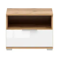 Mesita de noche Zele 50 cm con cajón roble wotan/blanco brillo