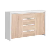 Cómoda Kaspian 144 cm con 2 puertas y 4 cajones blanca/roble sonoma