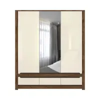 Armario de tres puertas Ruso 178 cm con espejo y cajones roble april/brillo perlado