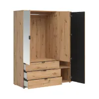 Armario de tres puertas Vabres 150 cm con 3 puertas y 3 cajones roble artisan listones