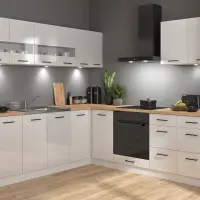 Conjunto de cocina rinconera Junona Line 220x220 brillo tiza sin encimera