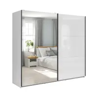 Armario de puertas correderas Tetrix 220 cm con espejo blanco brillo