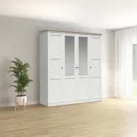 Armario de cuatro puertas Frija 203 cm con espejo pino andersen blanco
